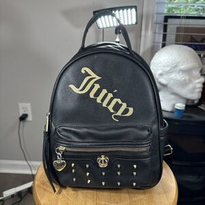 Juicy Couture Mini Backpack Black Studded Pockets Adjustable Small